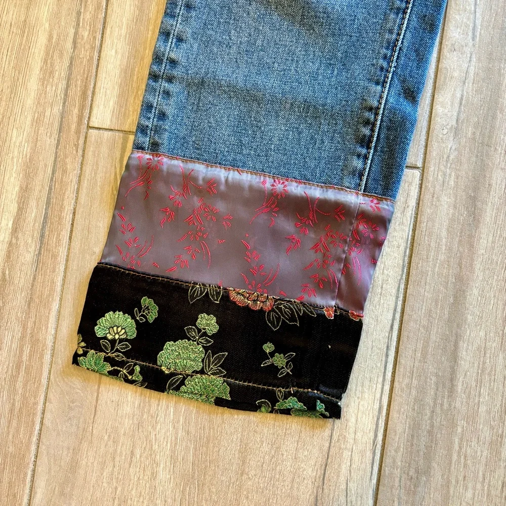 Pilcro and the Letterpress Blue Boyfriend Jeans with Floral Cuffs - Picture 5 of 7